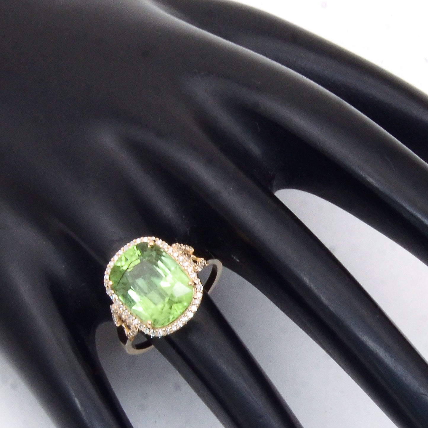 6.74 Ct Cushion Mixed Cut Natural Peridot 14K Gold Ring