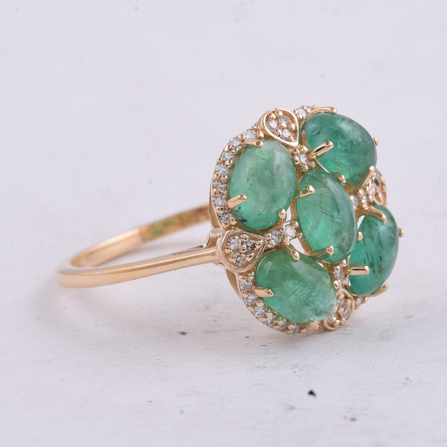 2.53 Ct Oval Cabochon Cut Natural Emerald 14K Gold Ring