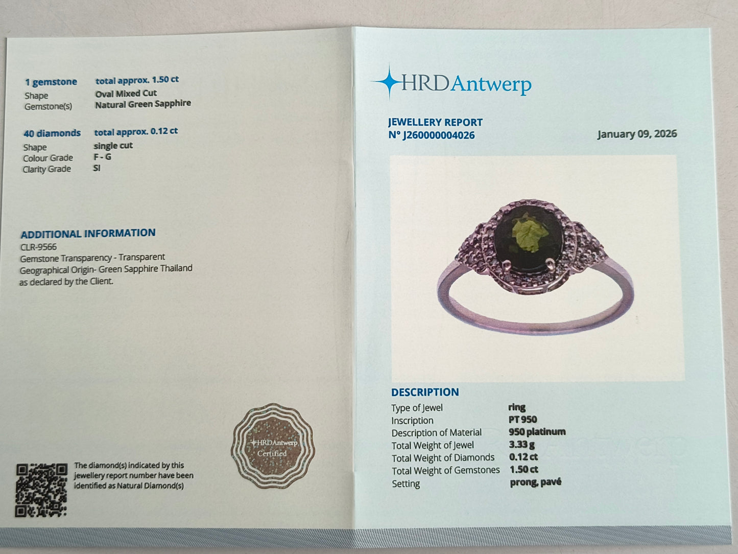 1.62 Ct Oval Mixed Cut Natural Green Sapphire 950 Platinum Ring