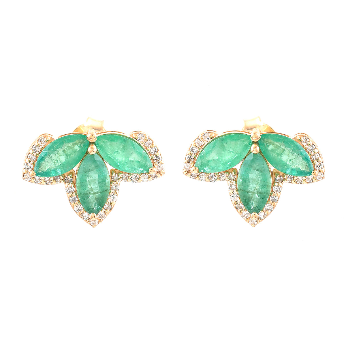 2.19 Ct Marquise Mixed Cut Natural Emerald 14K Gold Earrings