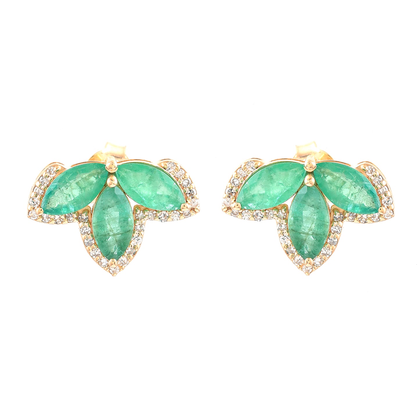 2.19 Ct Marquise Mixed Cut Natural Emerald 14K Gold Earrings
