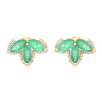 2.19 Ct Marquise Mixed Cut Natural Emerald 14K Gold Earrings