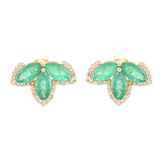 2.19 Ct Marquise Mixed Cut Natural Emerald 14K Gold Earrings