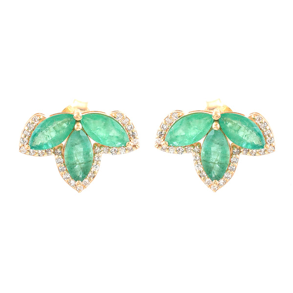 2.19 Ct Marquise Mixed Cut Natural Emerald 14K Gold Earrings