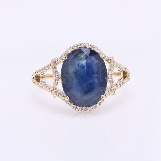 4.91 Ct Oval Mixed Cut Natural Corundum Sapphire 14K Gold Ring