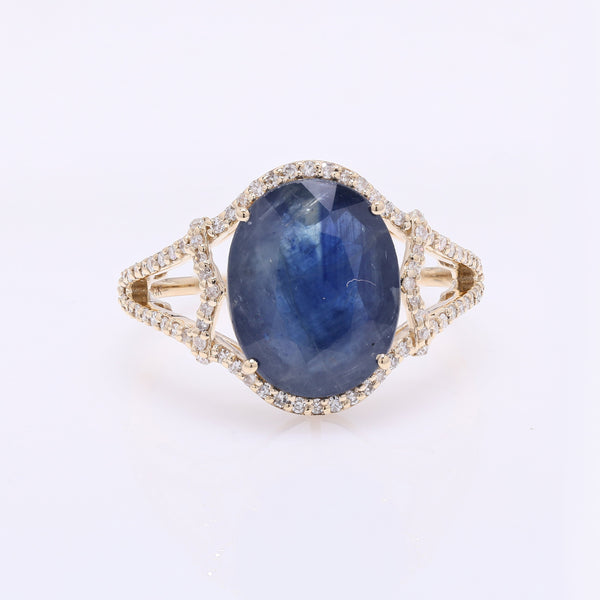 4.91 Ct Oval Mixed Cut Natural Corundum Sapphire 14K Gold Ring