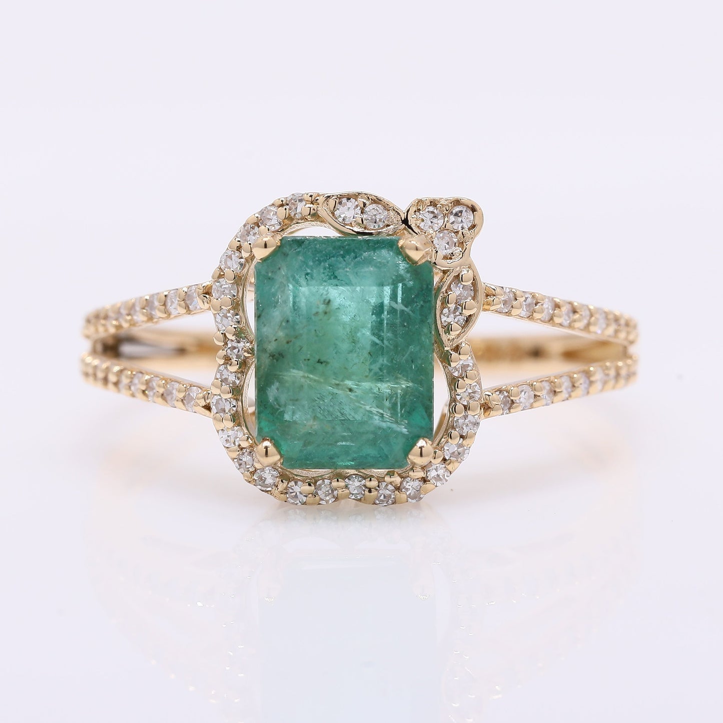 2.05 Ct Octagon Step Cut Natural Emerald 14K Gold Ring