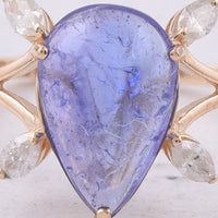 2.72 Ct Pear Cabochon Natural Tanzanite 14K Gold Ring