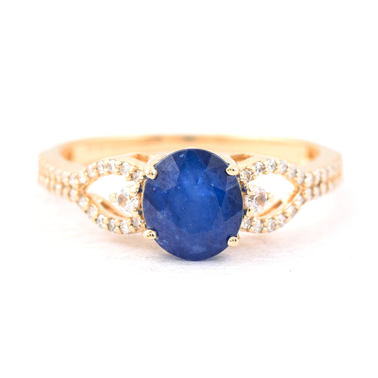 2.09 Ct Oval Mixed Cut Natural Sapphire 14K Gold Ring