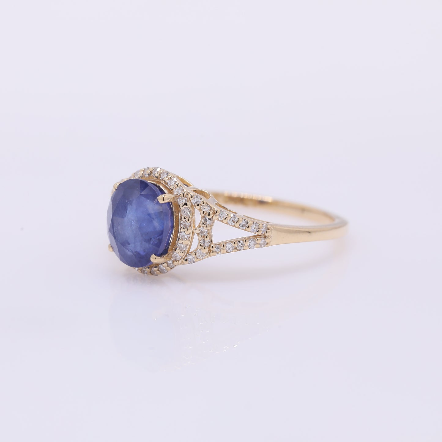 2.82 Ct Oval Mixed Cut Natural Sapphire 14K Gold Ring