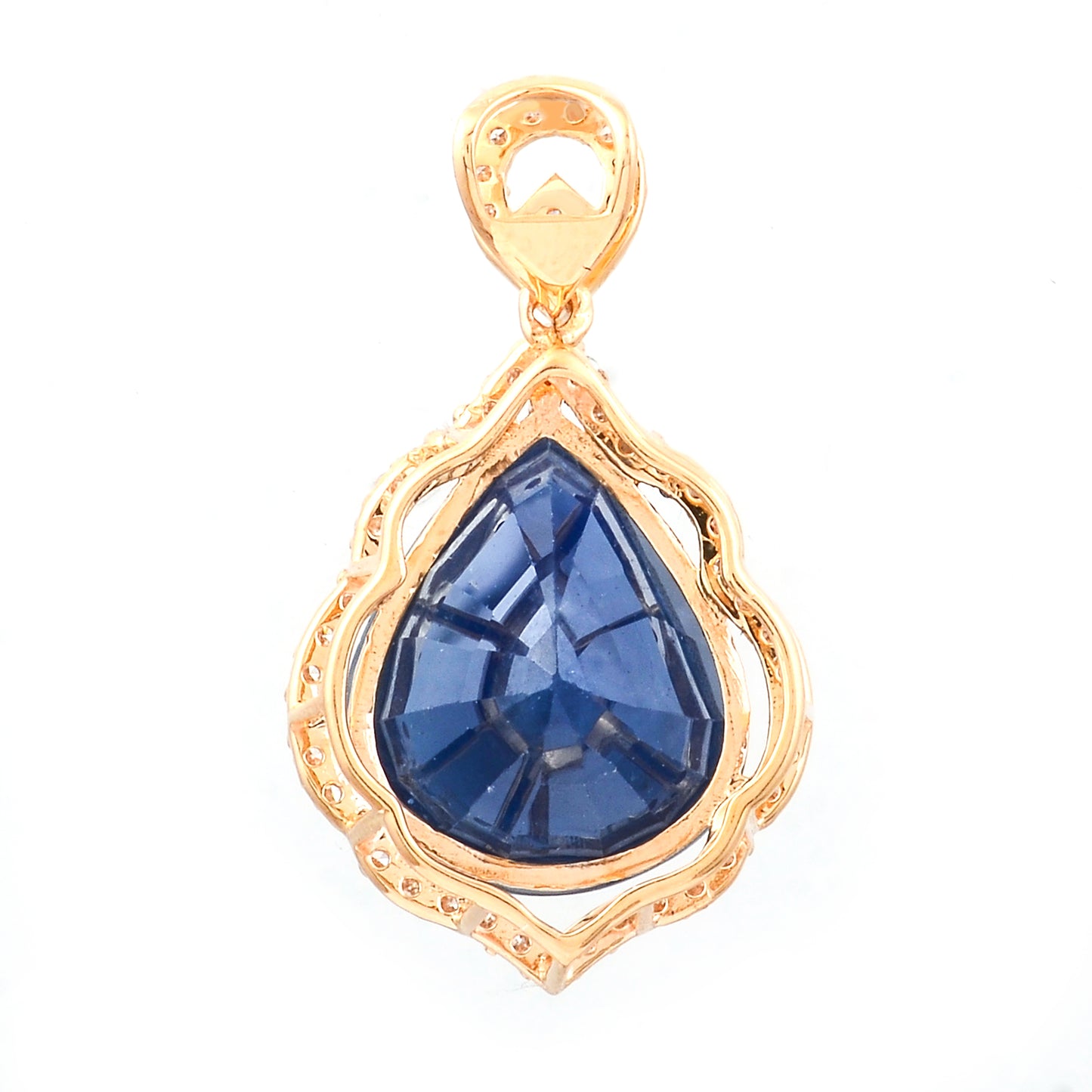 5.47 Ct Pear Mixed Cut Natural Sapphire 14K Gold Pendant