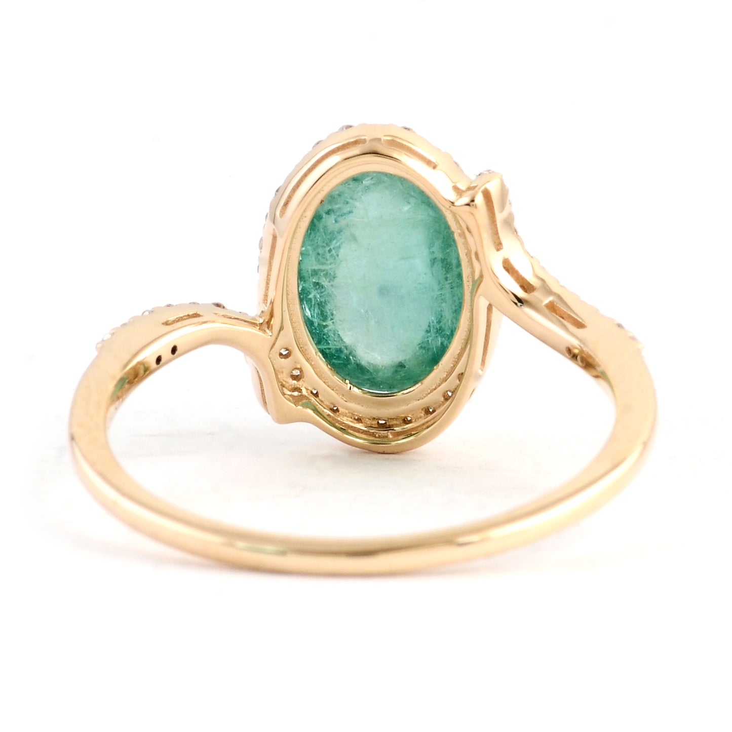 2.39 Ct Oval Cabochon Natural Beryl Emerald 14K Gold Ring