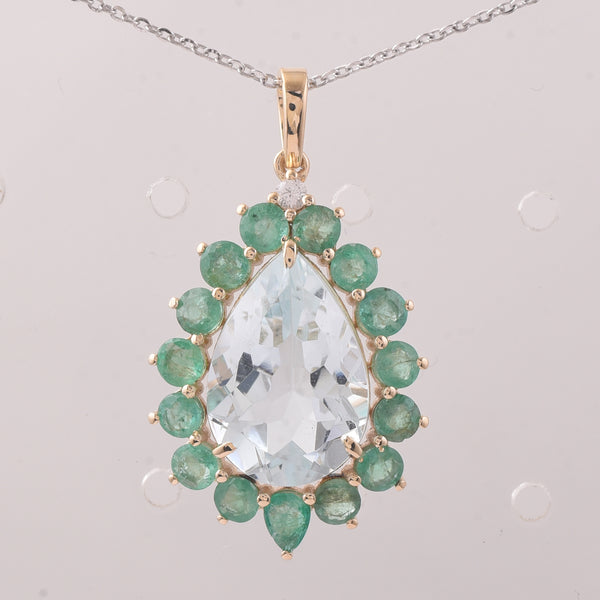 6.79 Ct Pear Aquamarine 9K Gold Pendant