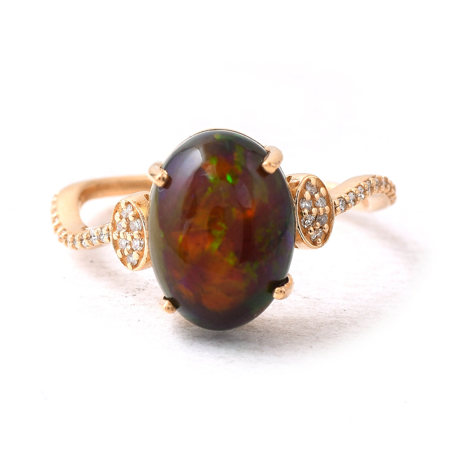 3.22 Ct Oval Cabochon Cut Natural Black Opal 14K Gold Ring