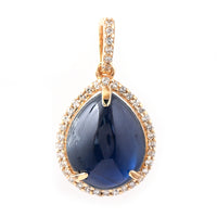 5.25 Ct Pear Cabochon Natural Sapphire 14K Gold Pendant