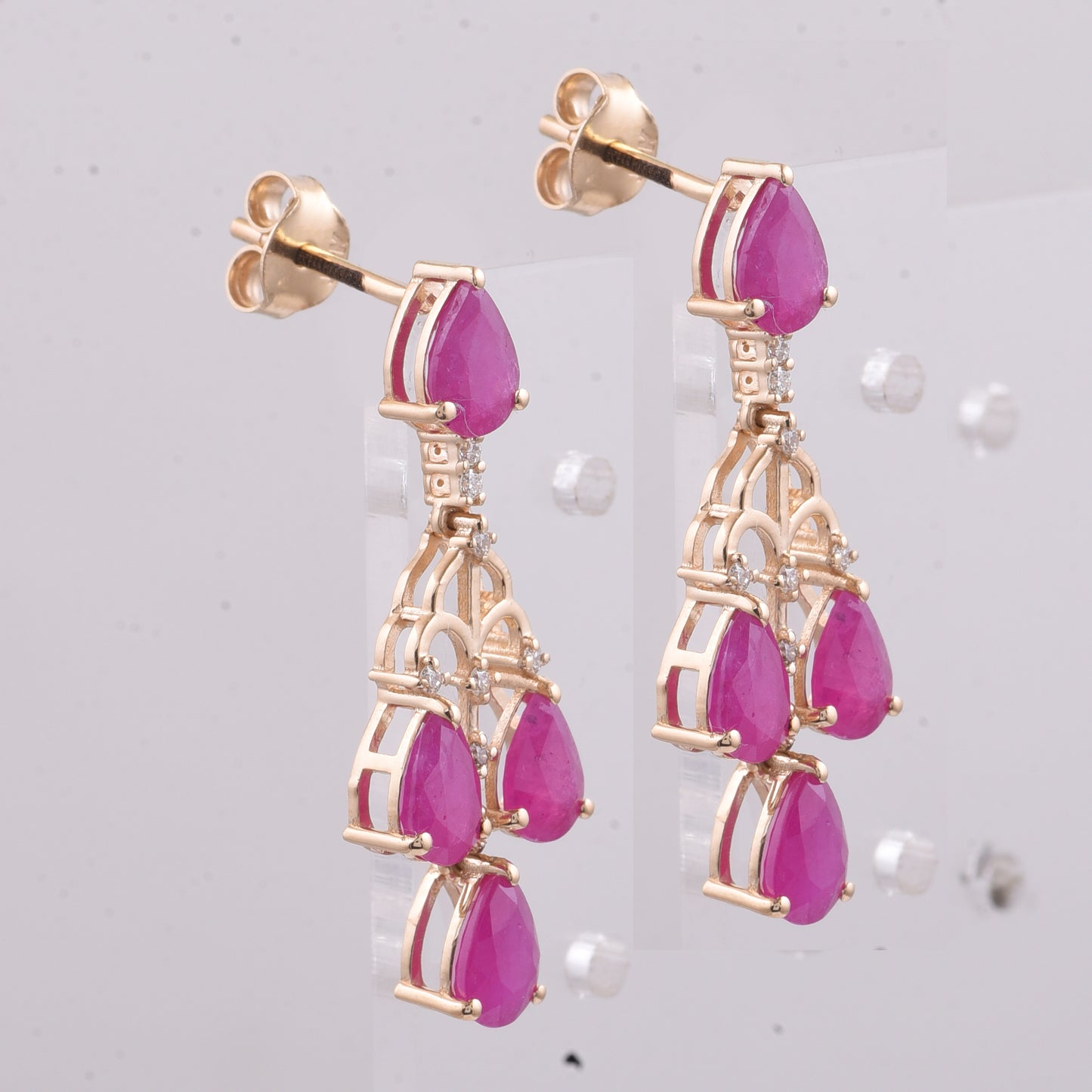 4.39 Ct Pear Natural Ruby 14K Gold Earrings