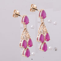 4.39 Ct Pear Natural Ruby 14K Gold Earrings