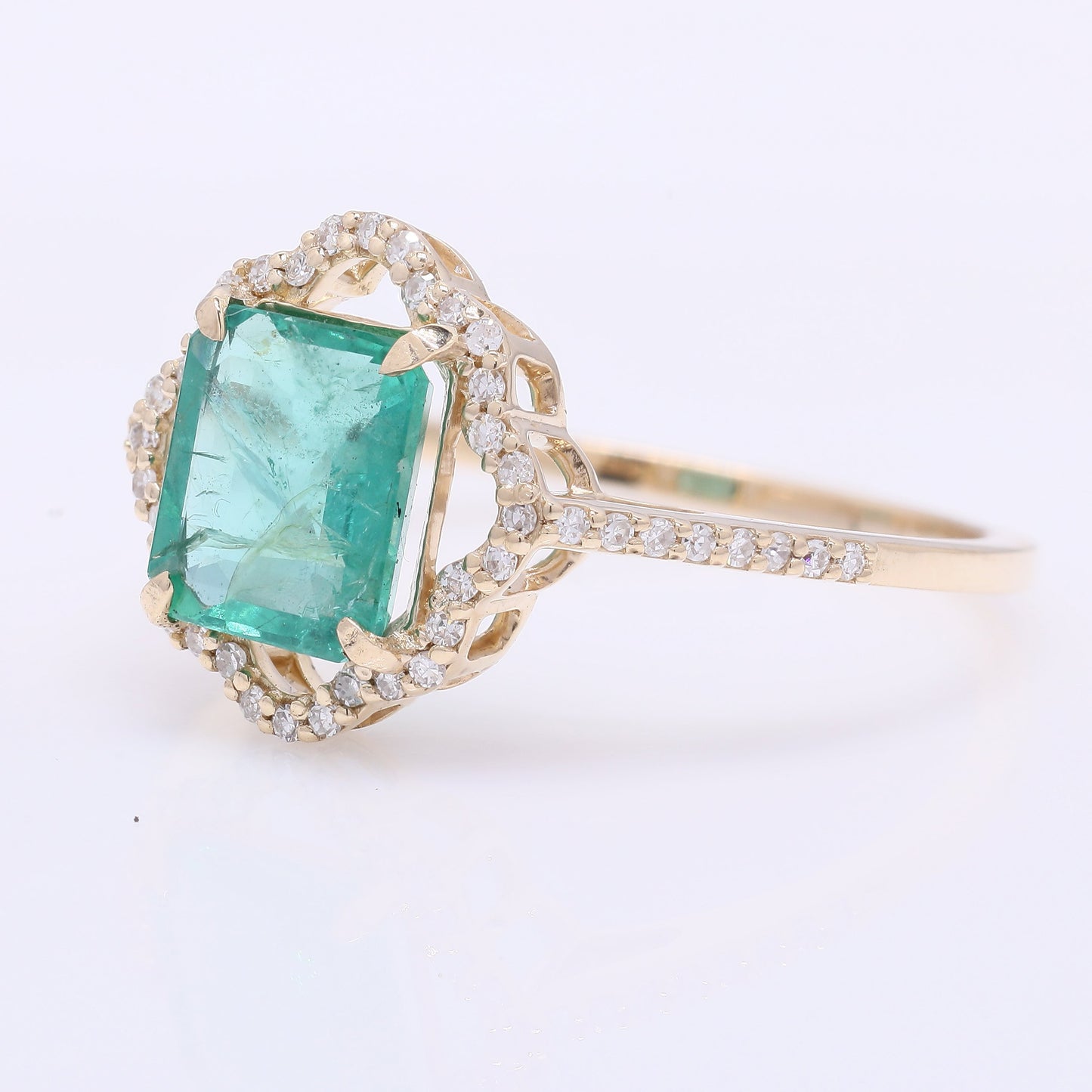 1.47 Ct Octagon Step Cut Natural Emerald 14K Gold Ring