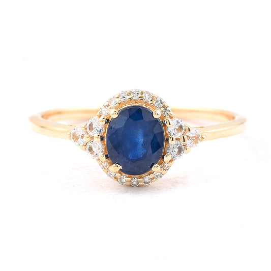 1.22 Ct Oval Mixed Cut Natural Sapphire 14K Gold Ring