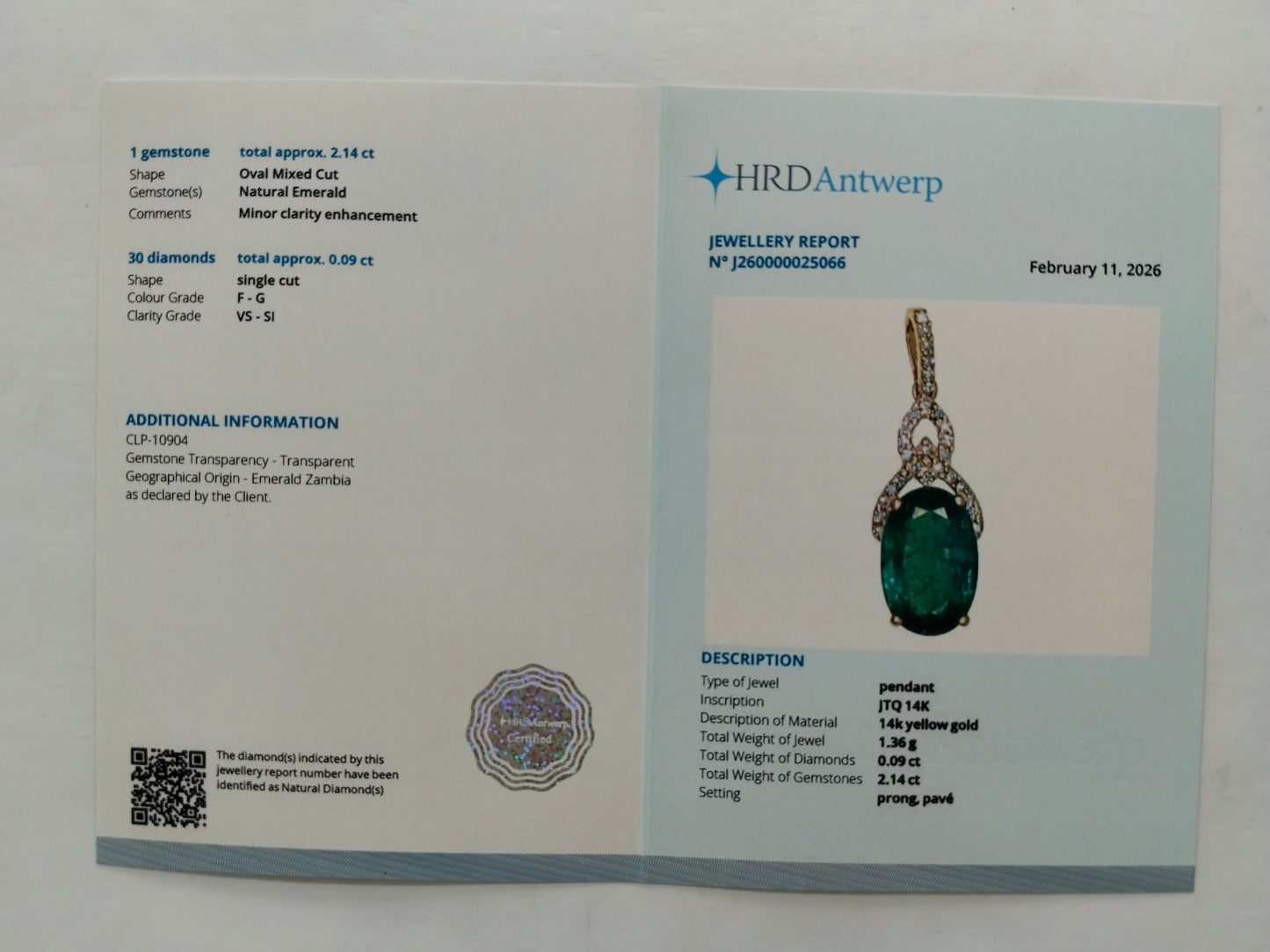 2.23 Ct Oval Mixed Cut Natural Emerald 14K Gold Pendant