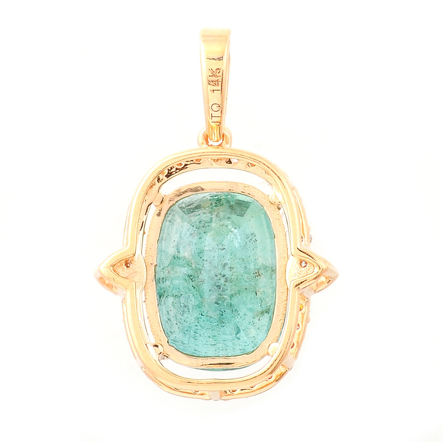 3.50 Ct Cushion Mixed Cut Natural Emerald 14K Gold Pendant