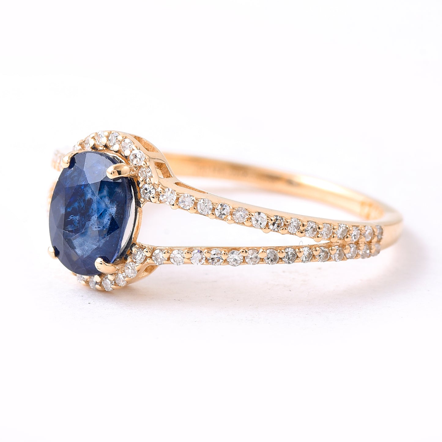 1.48 Ct Oval Mixed Cut Natural Sapphire 14K Gold Ring