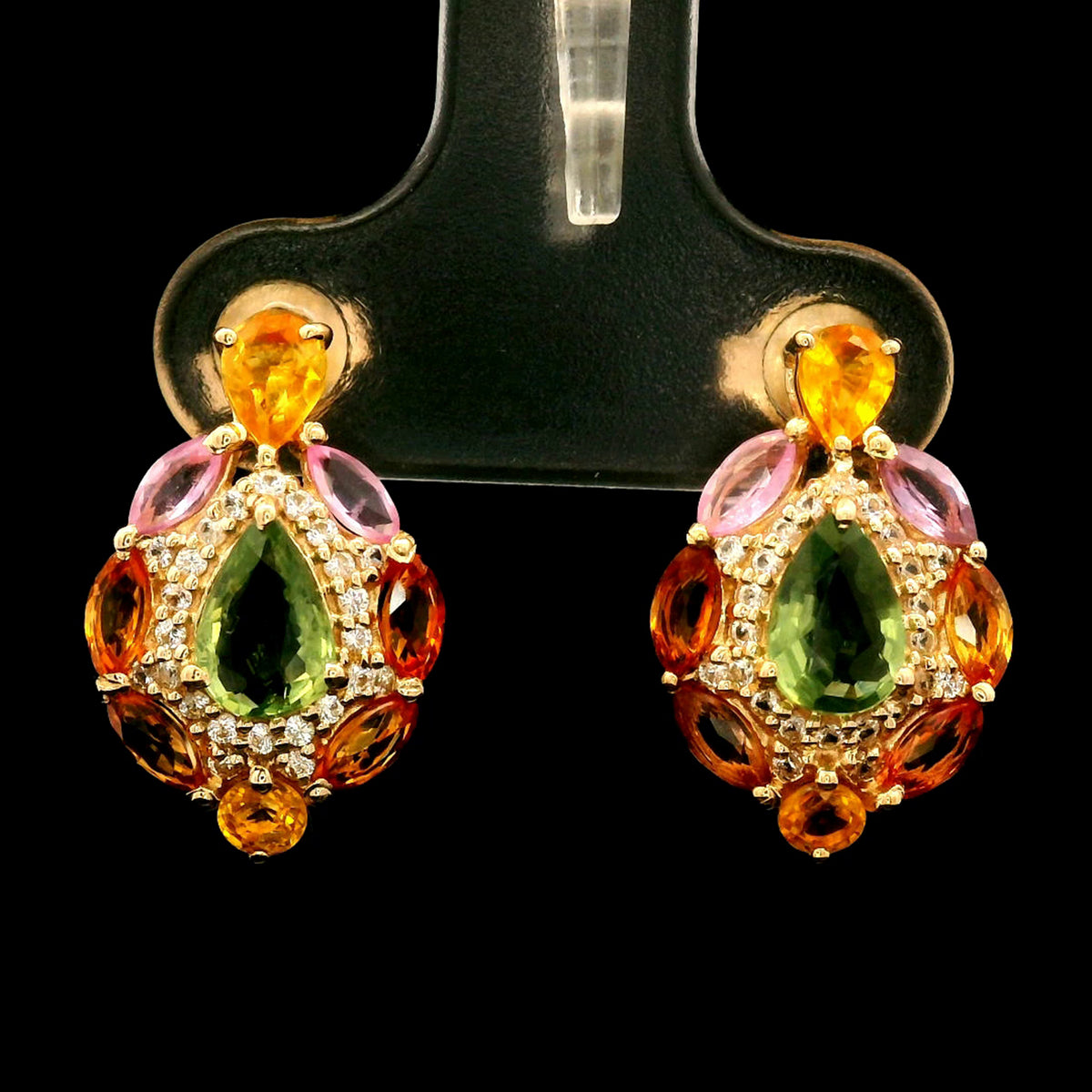 3.06 Ct Pear Multi Sapphire 14K Gold Earrings