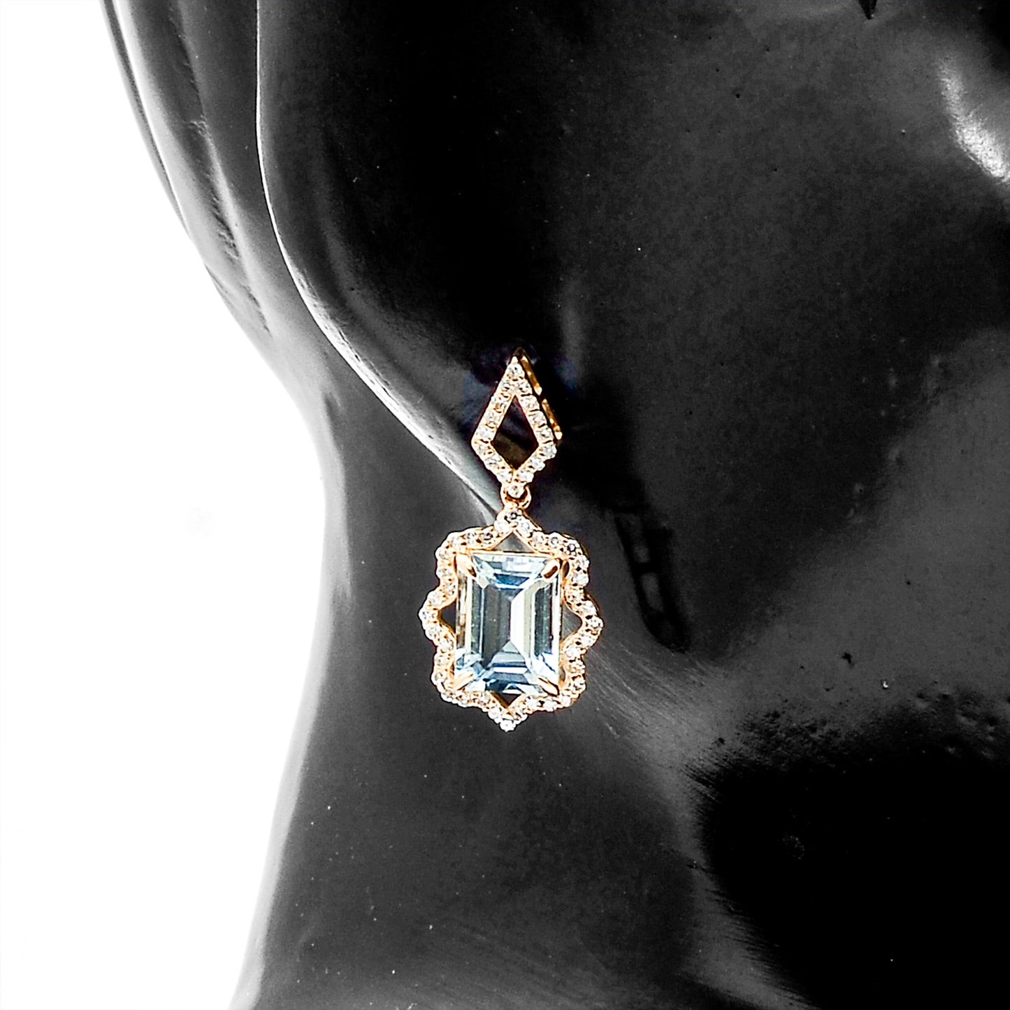 2.74 Ct Octagon Step Cut Natural Aquamarine 14K Gold Earrings
