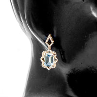 2.74 Ct Octagon Step Cut Natural Aquamarine 14K Gold Earrings