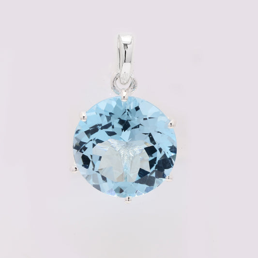 6.62 Ct Round Blue Topaz 925 Silver Pendant