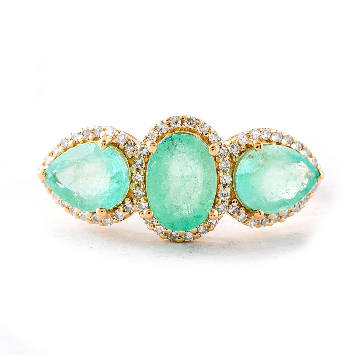 2.41 Ct Pear Mixed Cut, Oval Mixed Cut Natural Emerald 14K Gold Ring