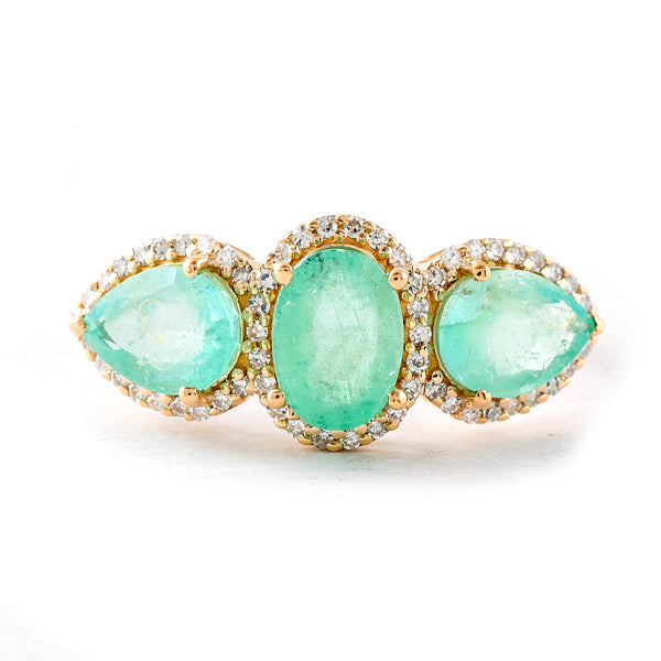 2.41 Ct Pear Mixed Cut, Oval Mixed Cut Natural Emerald 14K Gold Ring