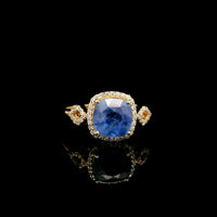 2.57 Ct Cushion Mixed Cut Natural Sapphire 14K Gold Ring