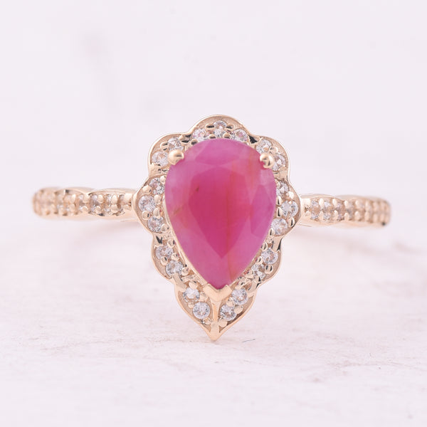 1.25 Ct Pear Ruby 9K Gold Ring