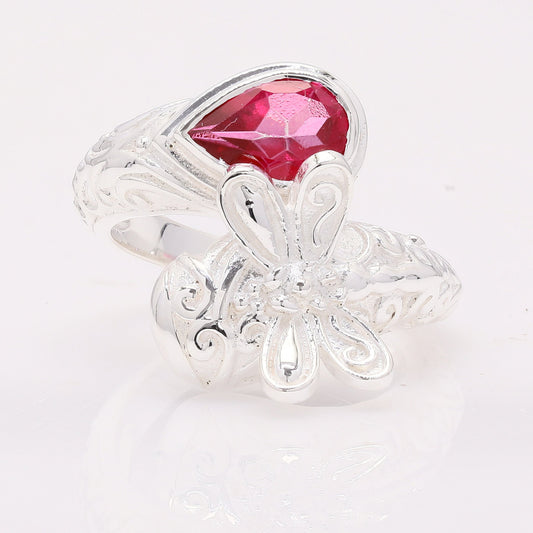 1.42 Ct Pear Pink Topaz 925 Silver Ring