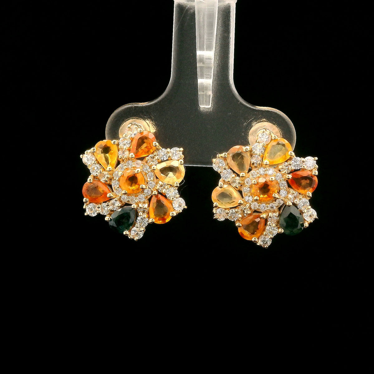3.26 Ct Round Multi Sapphire 14K Gold Earrings
