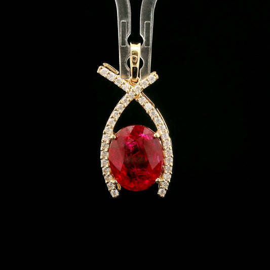 4.74 Ct Oval Mixed Cut Lab Grown Ruby 14K Gold Pendant