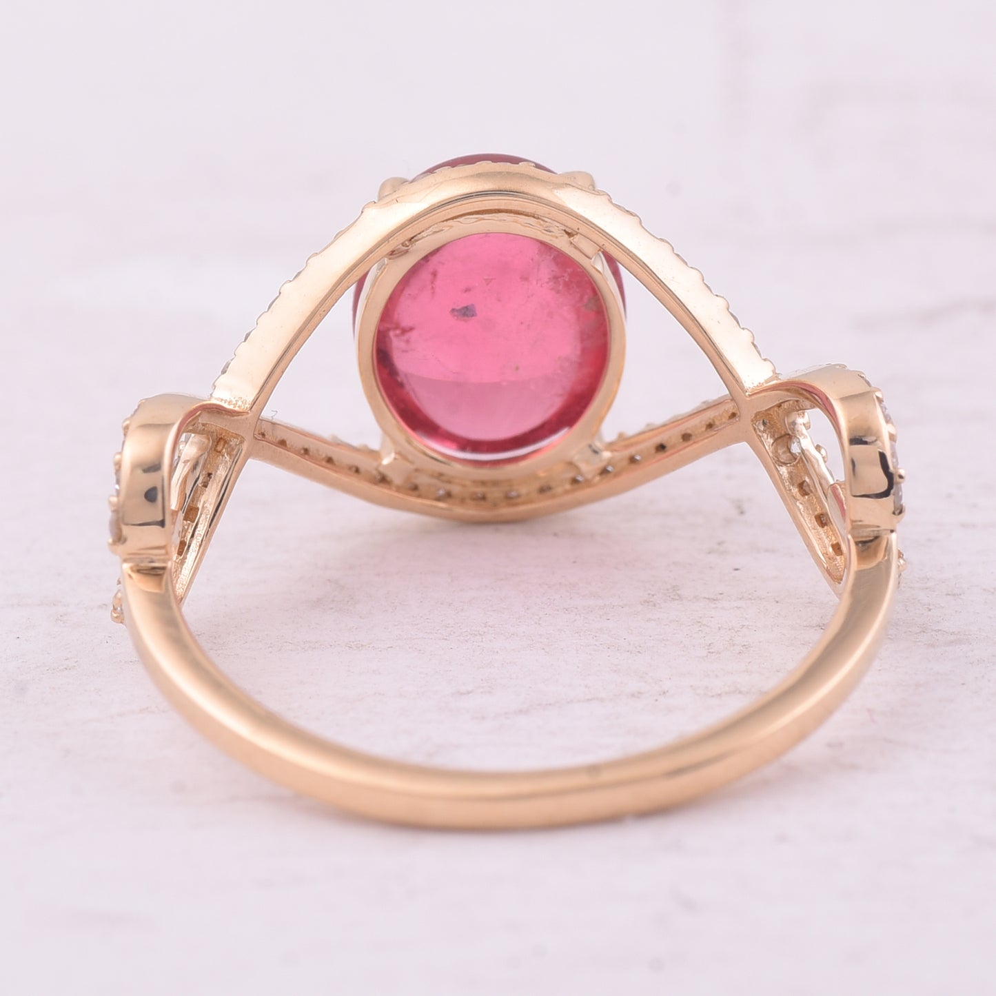 2.56 Ct Oval Cabochon Cut Natural Rubellite 14K Gold Ring