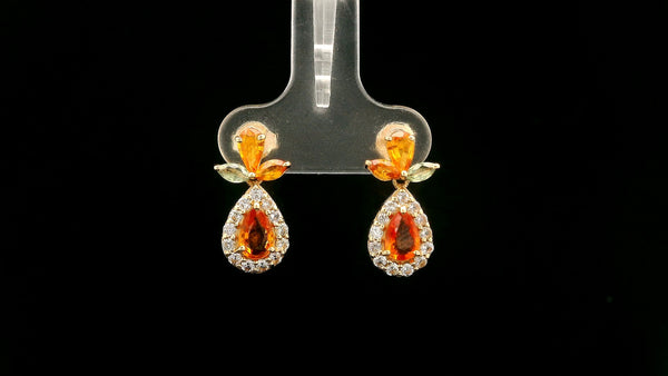 2.09 Ct Pear Multi Sapphire 14K Gold Earrings