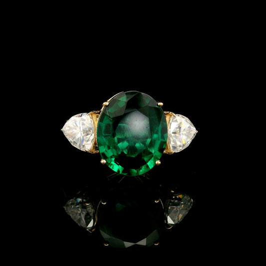 4.07 Ct Oval Mixed Cut Lab Grown Emerald 14K Gold Ring