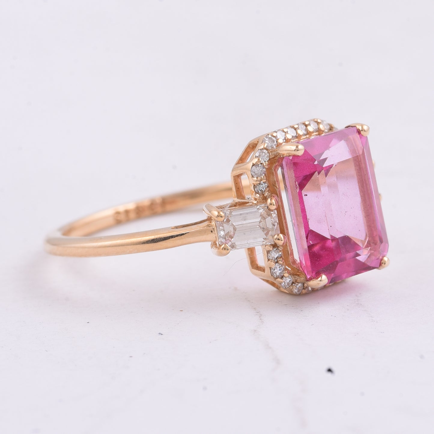 3.56 Ct Octagon Step Cut Natural Pink Topaz 14K Gold Ring