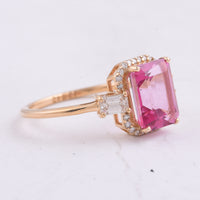 3.56 Ct Octagon Step Cut Natural Pink Topaz 14K Gold Ring