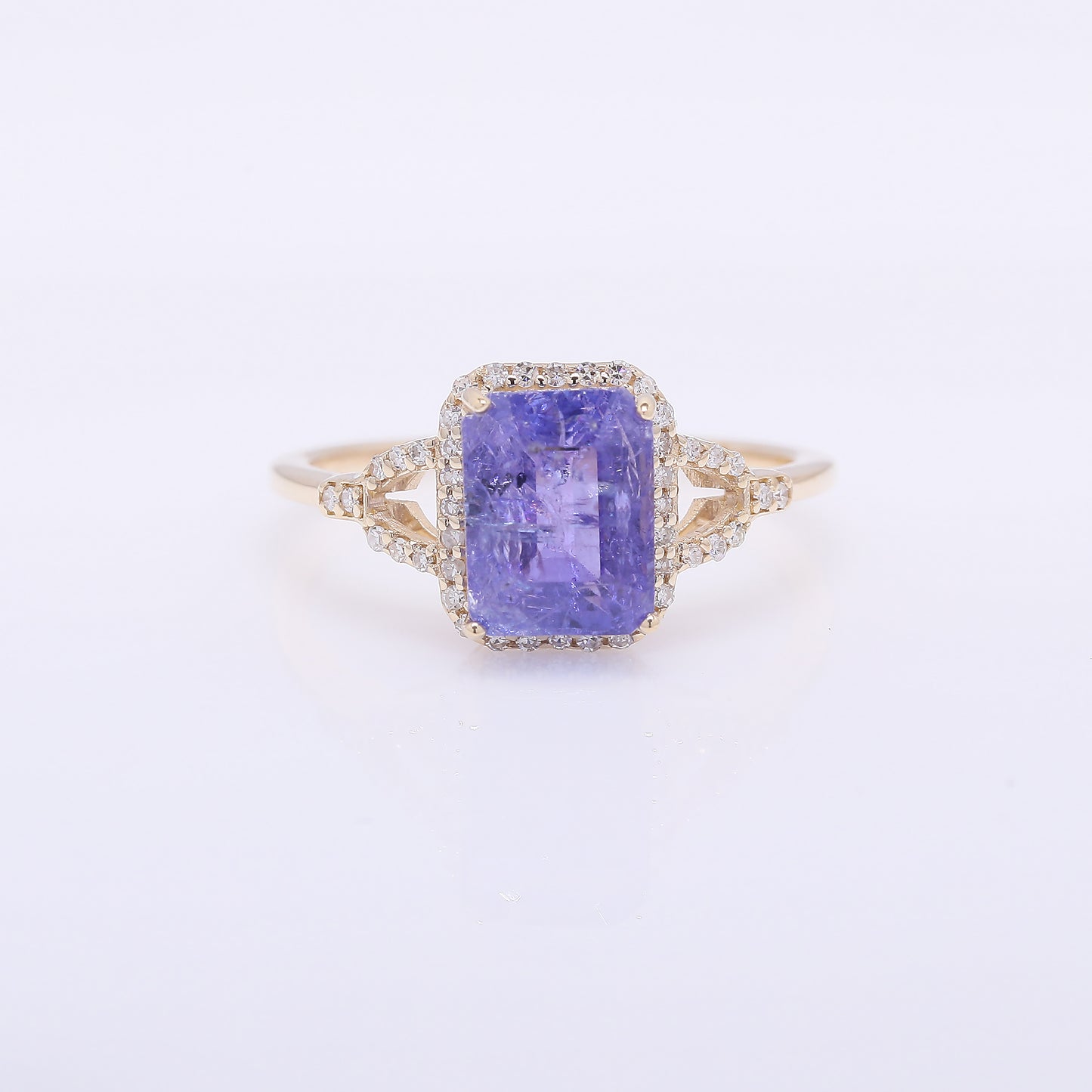 3.11 Ct Octagon Step Cut Natural Tanzanite 14K Gold Ring