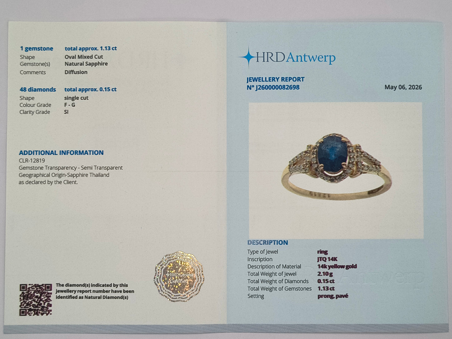 1.28 Ct Oval Mixed Cut Natural Sapphire 14K Gold Ring