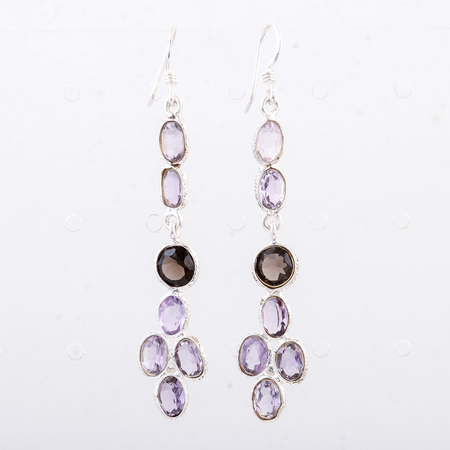 7.40 Ct Smoky Quartz, Amethyst 925 Sterling Silver Earrings
