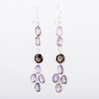 7.40 Ct Smoky Quartz, Amethyst 925 Sterling Silver Earrings