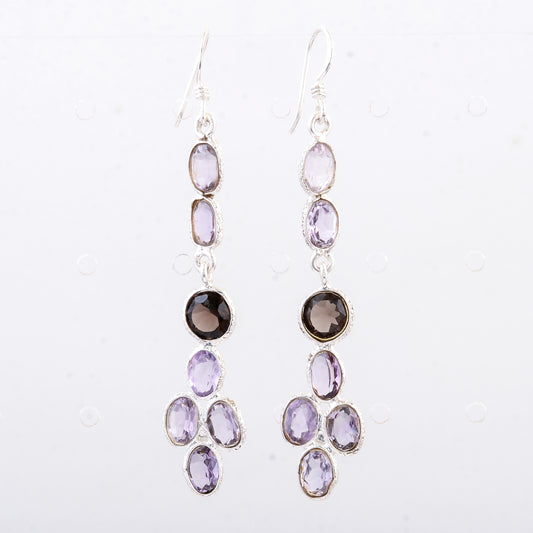 7.40 Ct Smoky Quartz, Amethyst 925 Sterling Silver Earrings