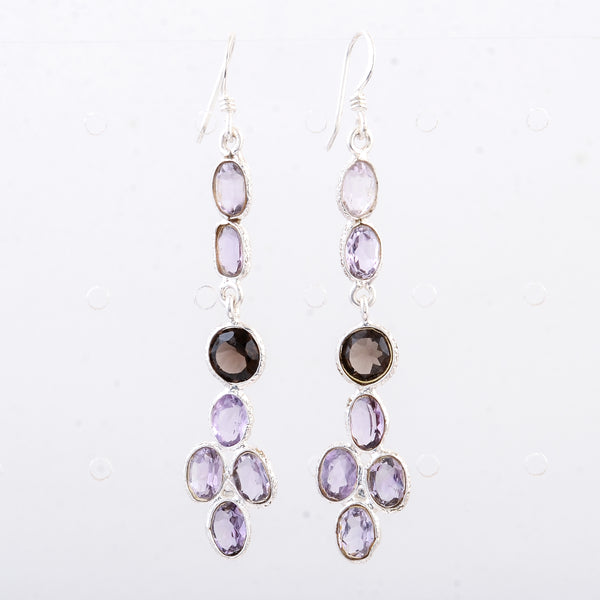 7.40 Ct Smoky Quartz, Amethyst 925 Sterling Silver Earrings