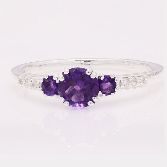 1.22 Ct Round Amethyst 925 Silver Ring