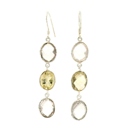 10.10 Ct Rose Quartz, Lemon Quartz 925 Sterling Silver Earrings